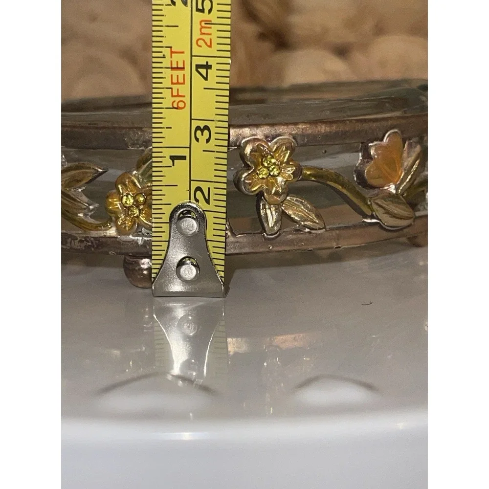 Vintage Clear Glass Ashtray With Gold‎ Tone Floral Ornate Footed Stand Holder